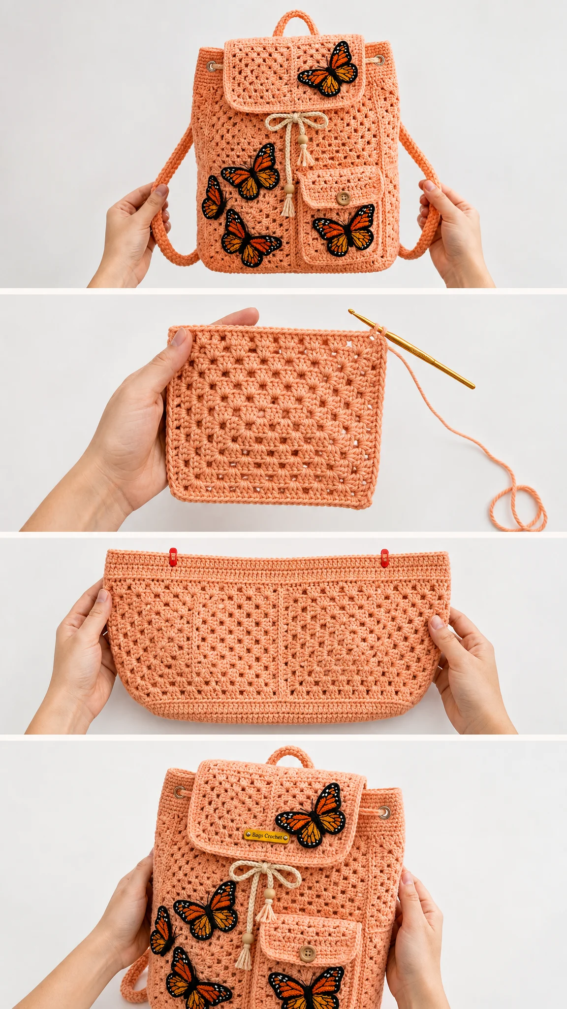 Peach Butterfly Garden Backpack Free Crochet Pattern