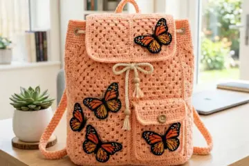 Peach Butterfly Garden Backpack Free Crochet Pattern