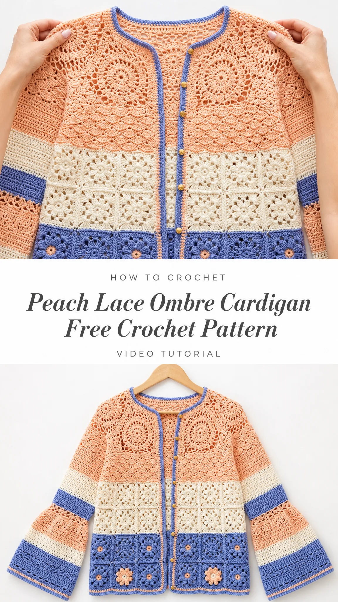 Peach Lace Ombre Cardigan Free Crochet Pattern