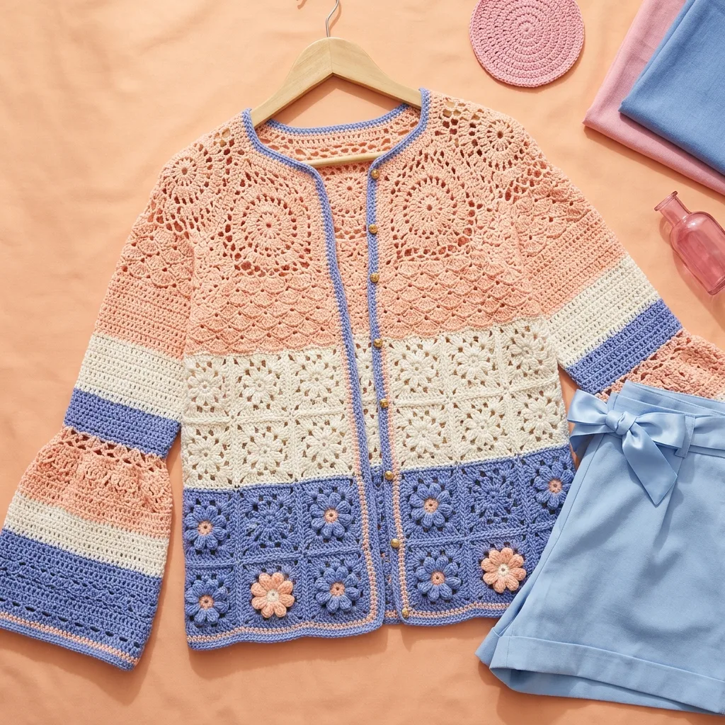 Peach Lace Ombre Cardigan Free Crochet Pattern