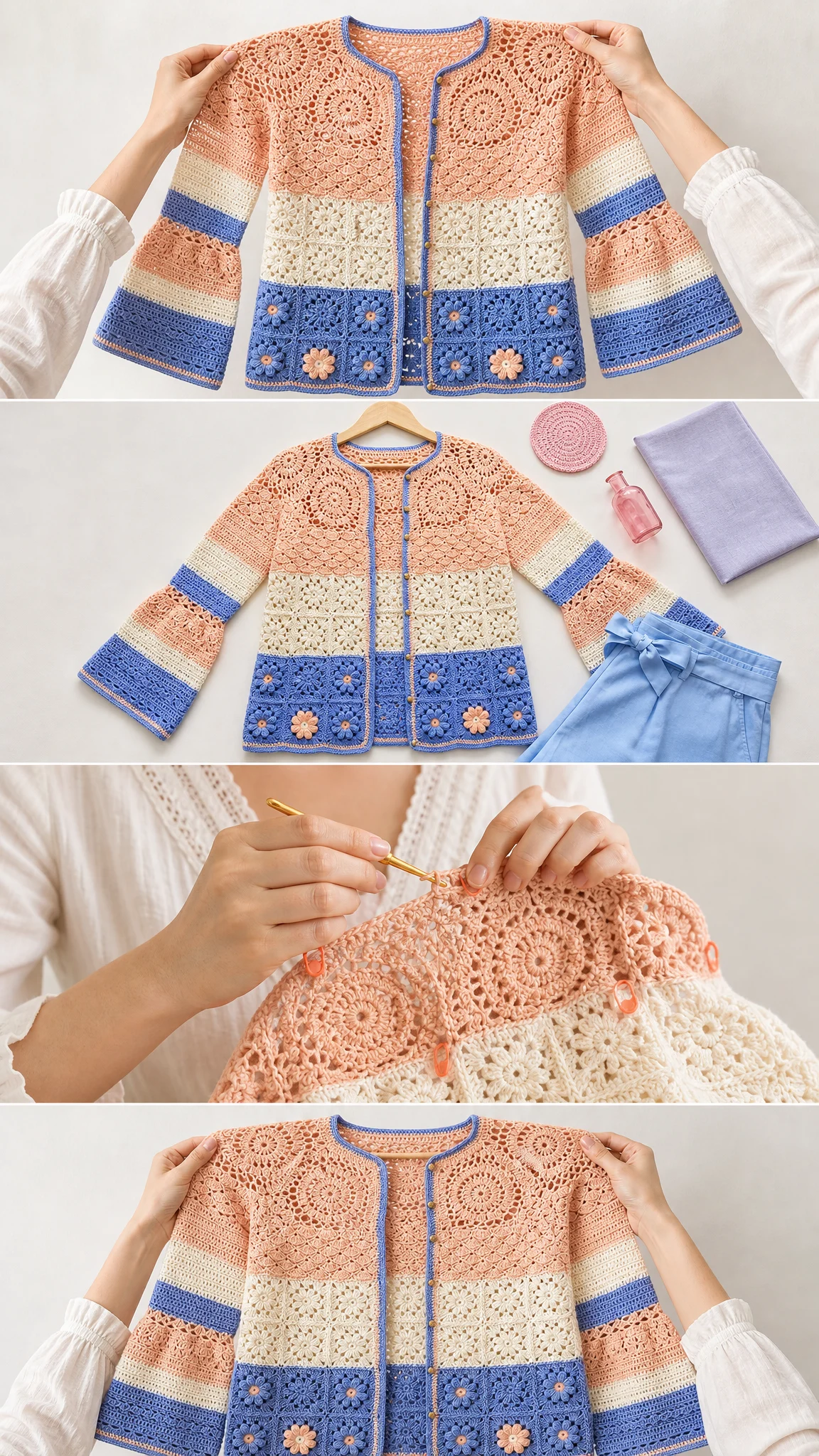 Peach Lace Ombre Cardigan Free Crochet Pattern