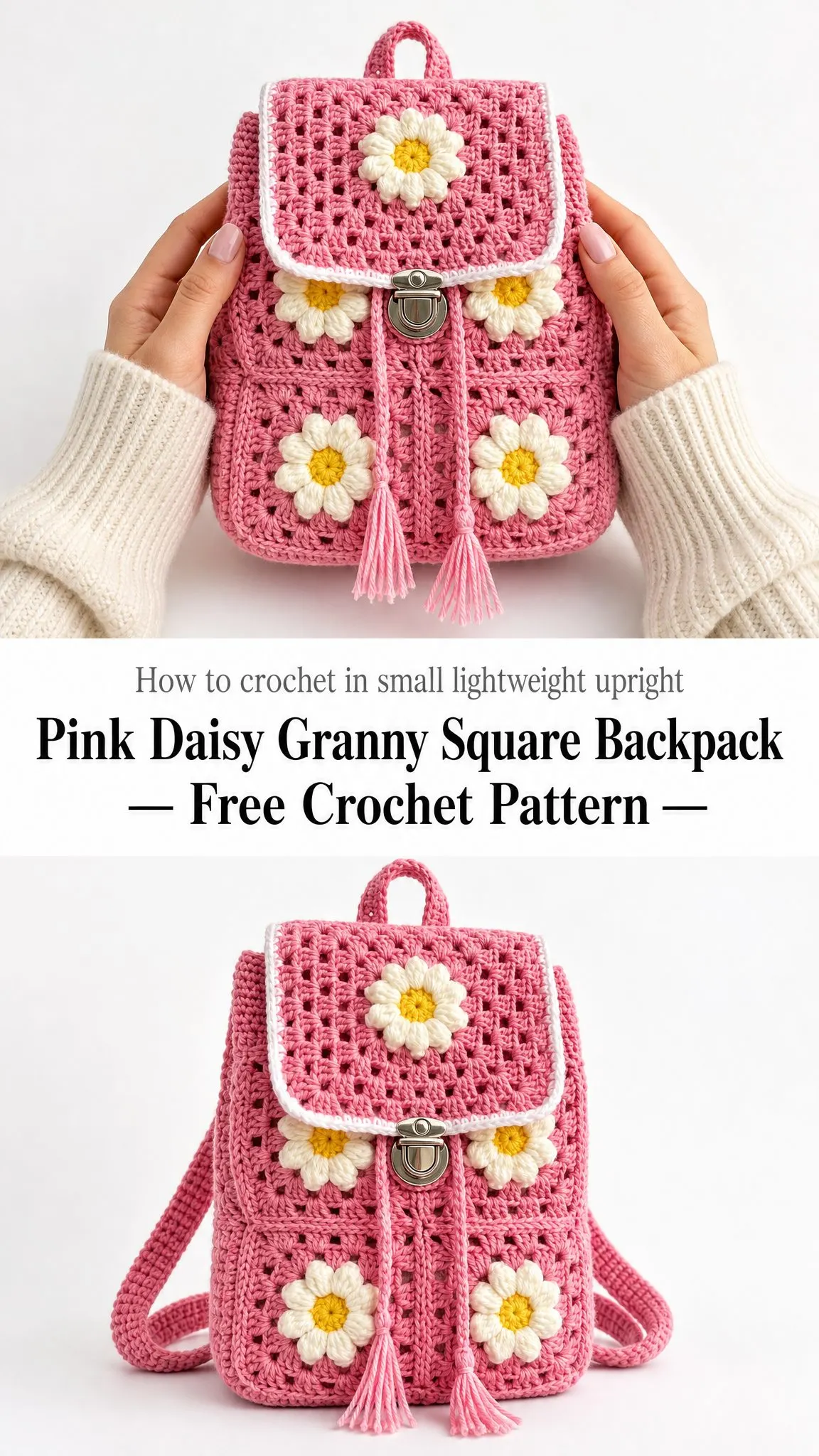 Pink Daisy Granny Square Backpack Free Crochet Pattern