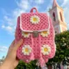 Pink Daisy Granny Square Backpack Free Crochet Pattern
