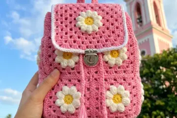 Pink Daisy Granny Square Backpack Free Crochet Pattern