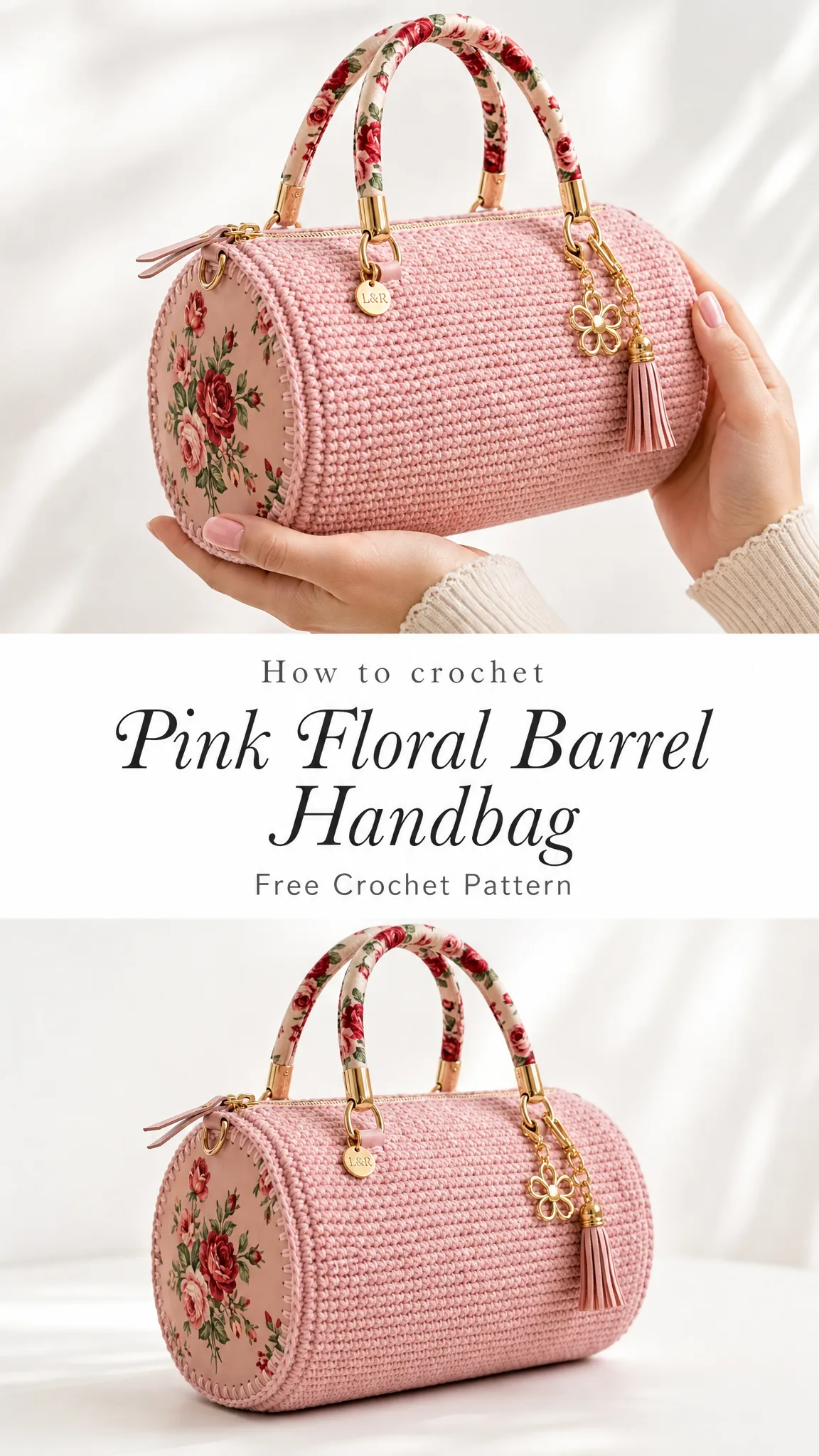 Pink Floral Barrel Handbag Free Crochet Pattern