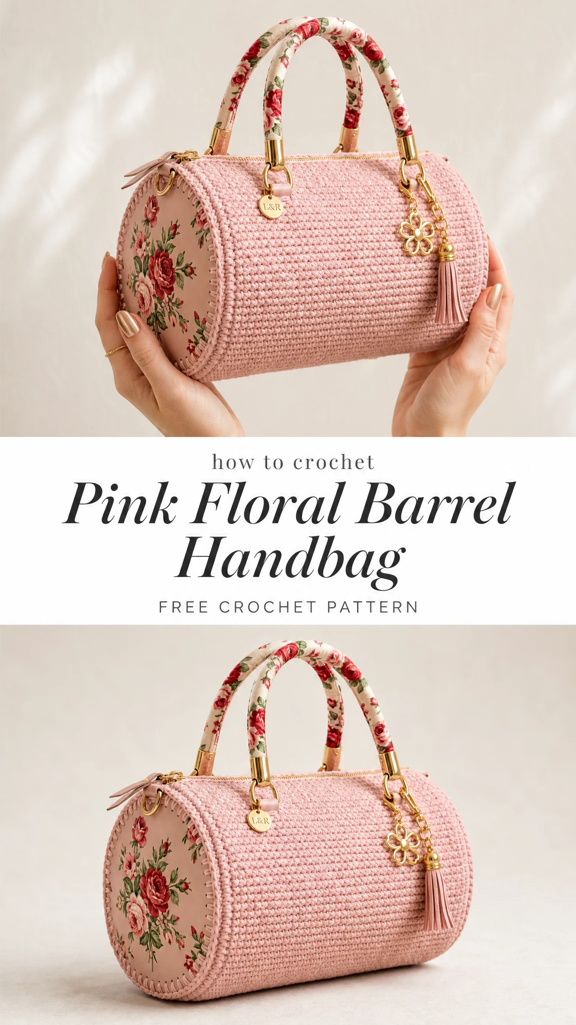 Pink Floral Barrel Handbag Free Crochet Pattern