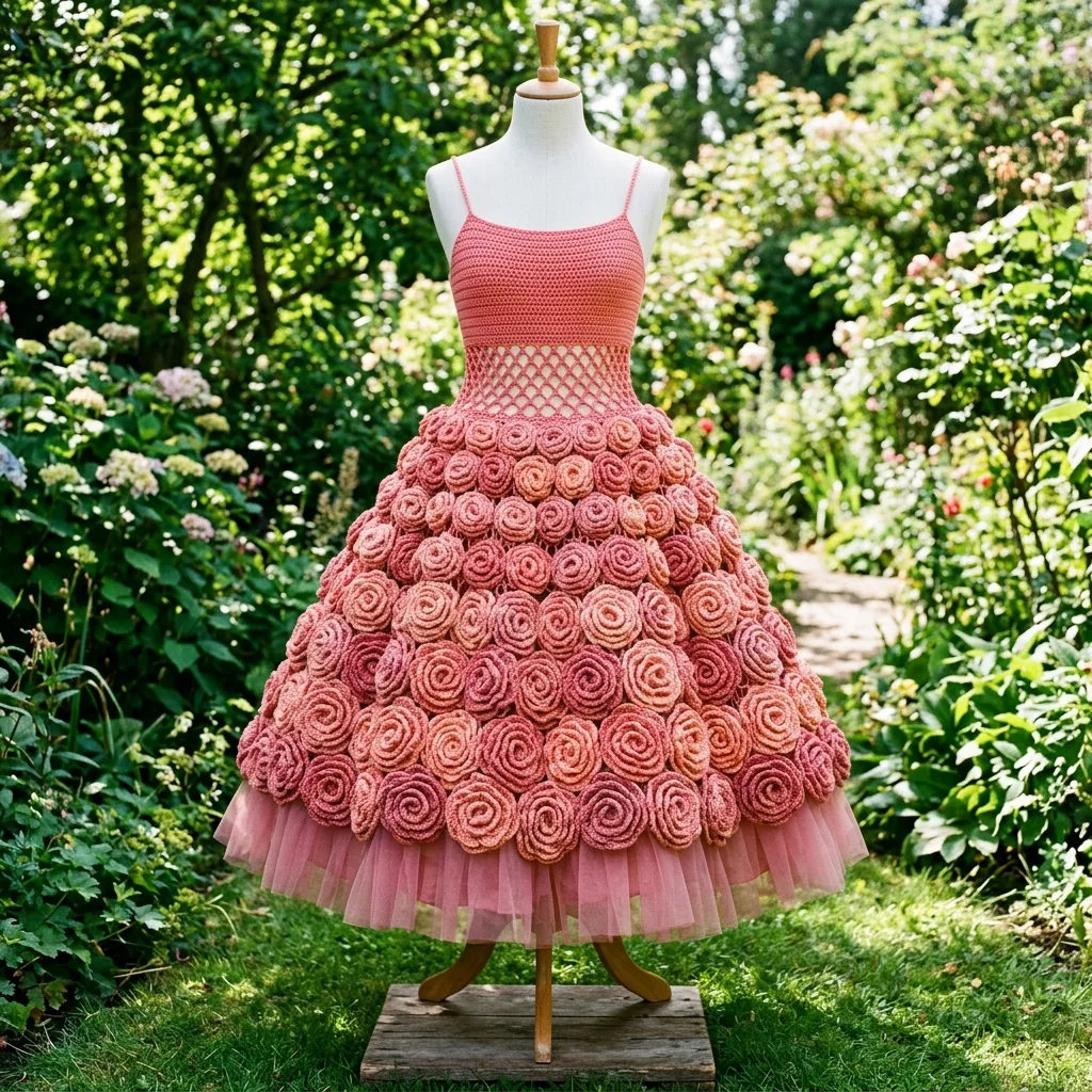 Pink Rose Garden Crochet Dress Free Crochet Pattern