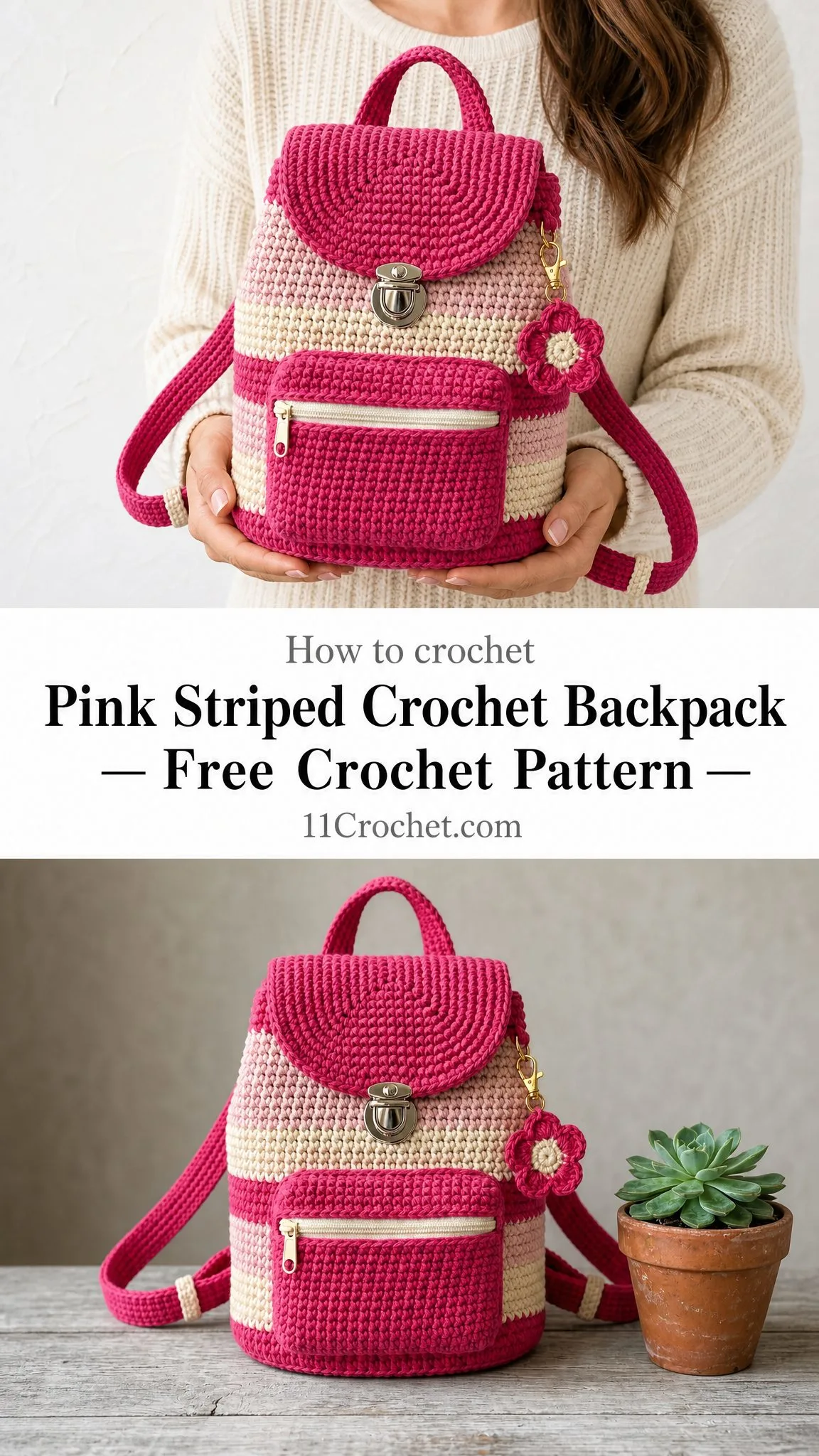 Pink Striped Crochet Backpack Free Crochet Pattern