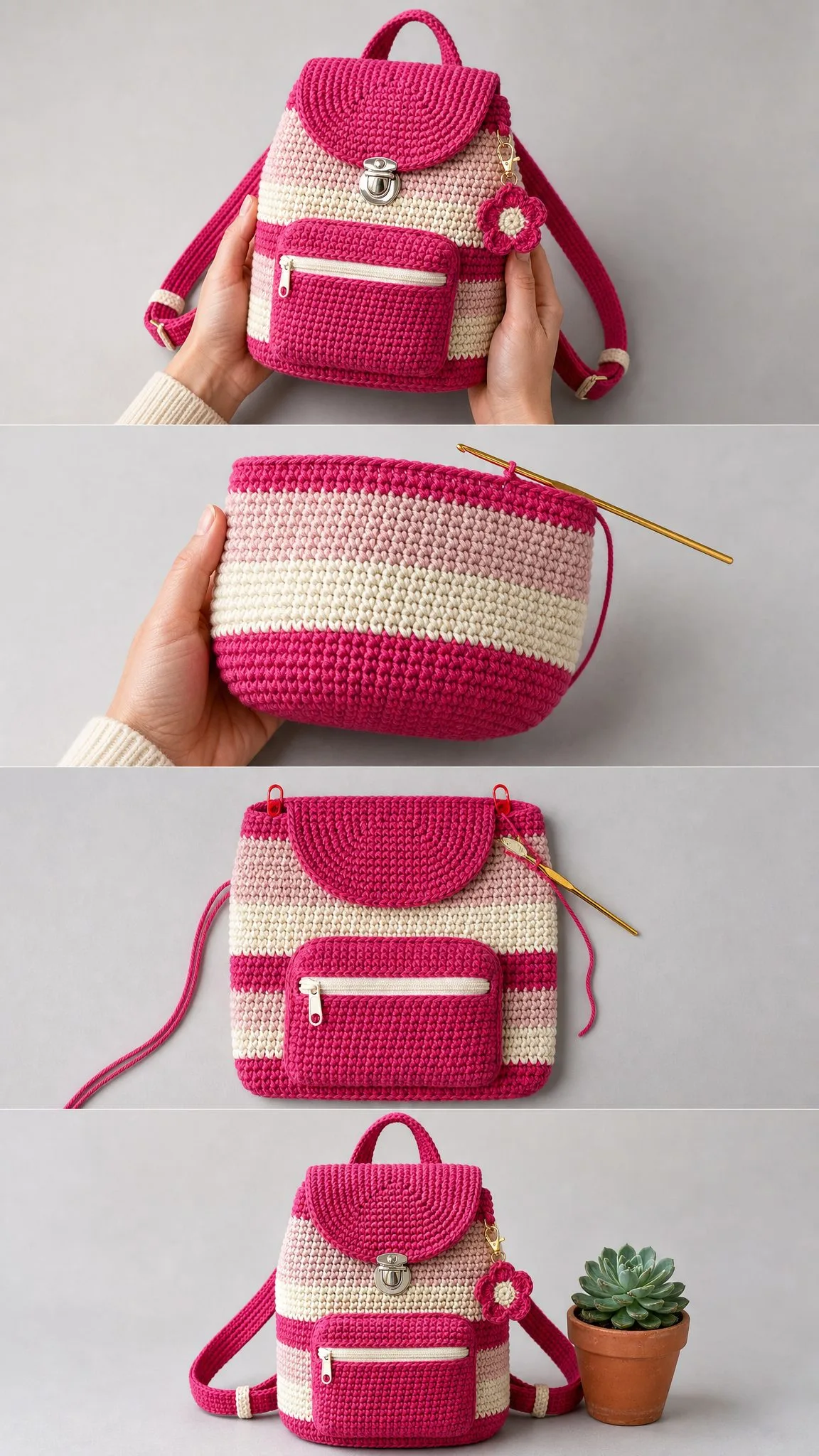 Pink Striped Crochet Backpack Free Crochet Pattern