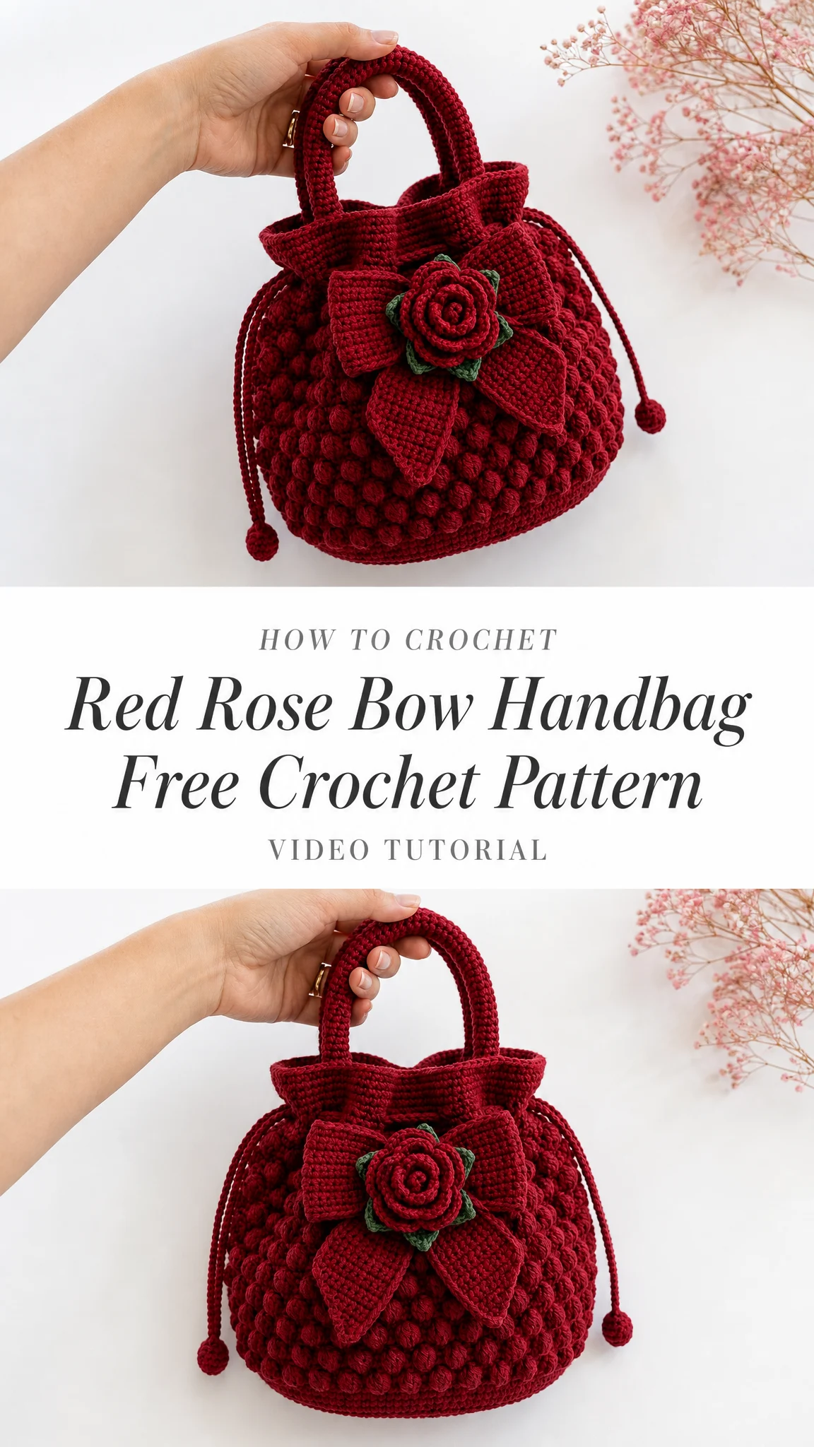 Red Rose Bow Handbag Free Crochet Pattern