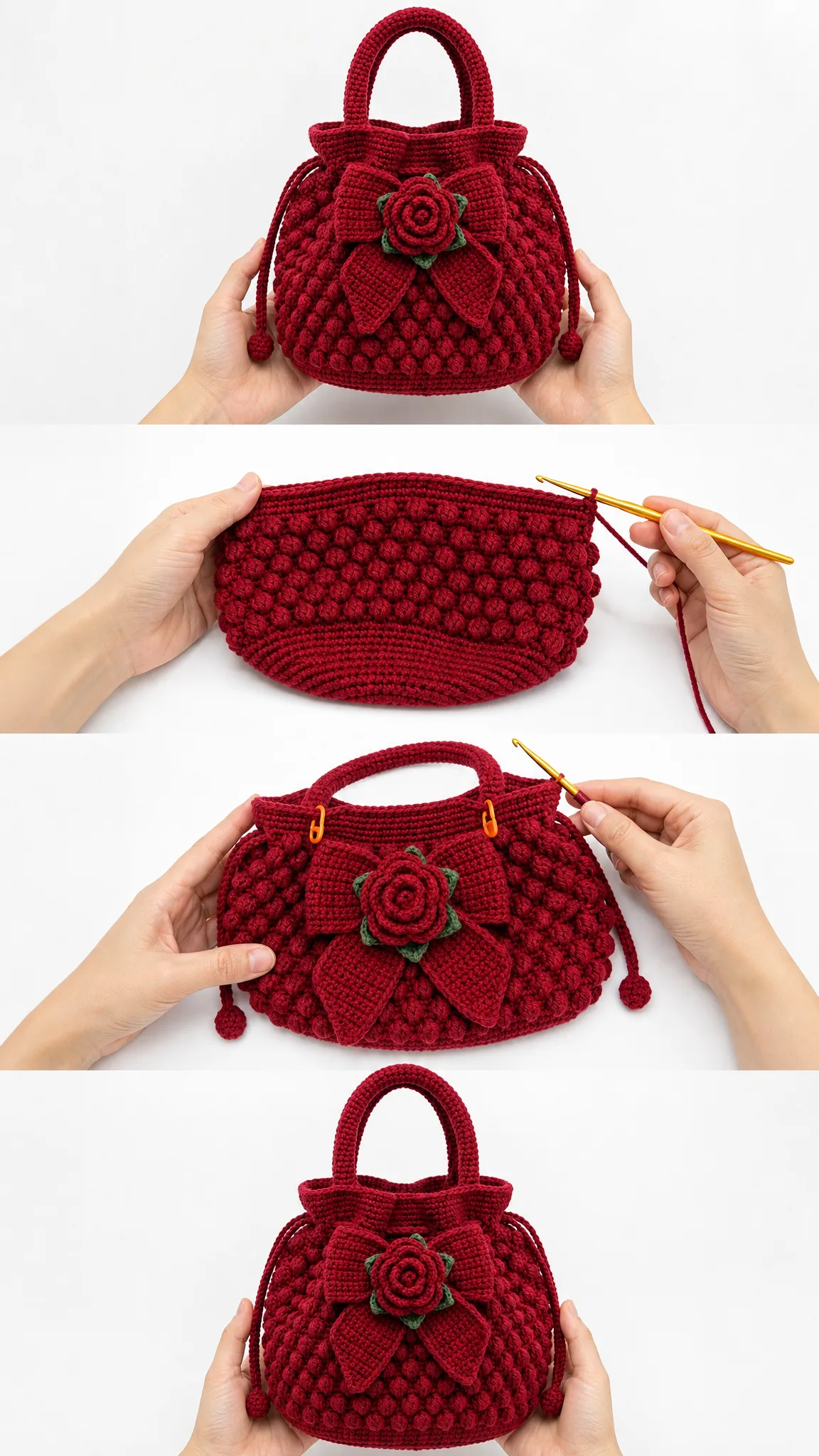 Red Rose Bow Handbag Free Crochet Pattern