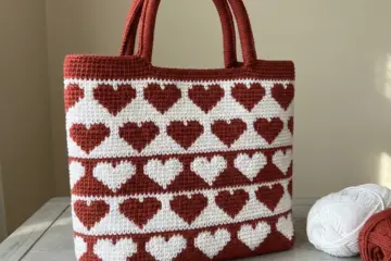 Red and White Heart Tote Bag Free Crochet Pattern