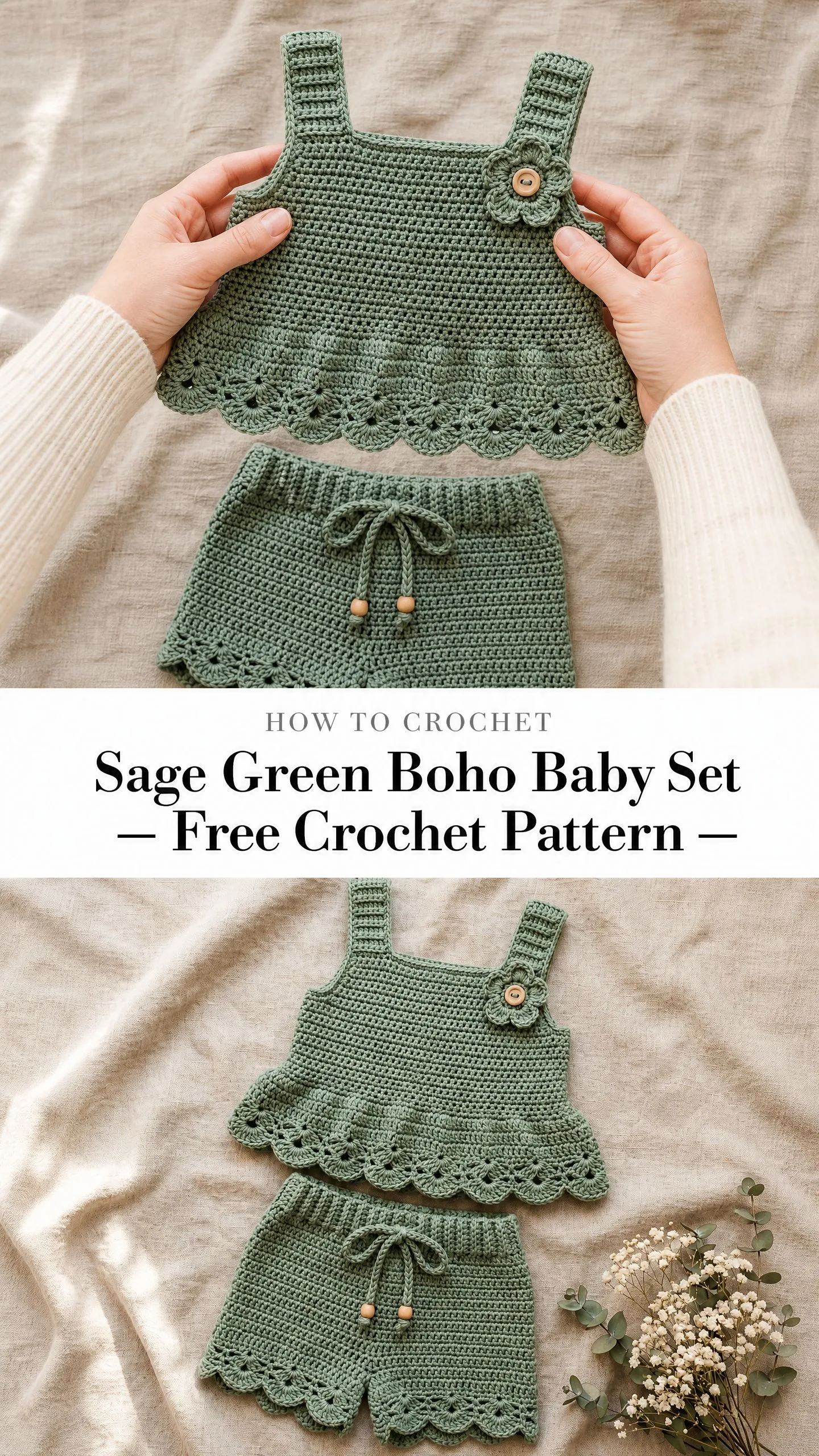 Sage Green Boho Baby Set Free Crochet Pattern