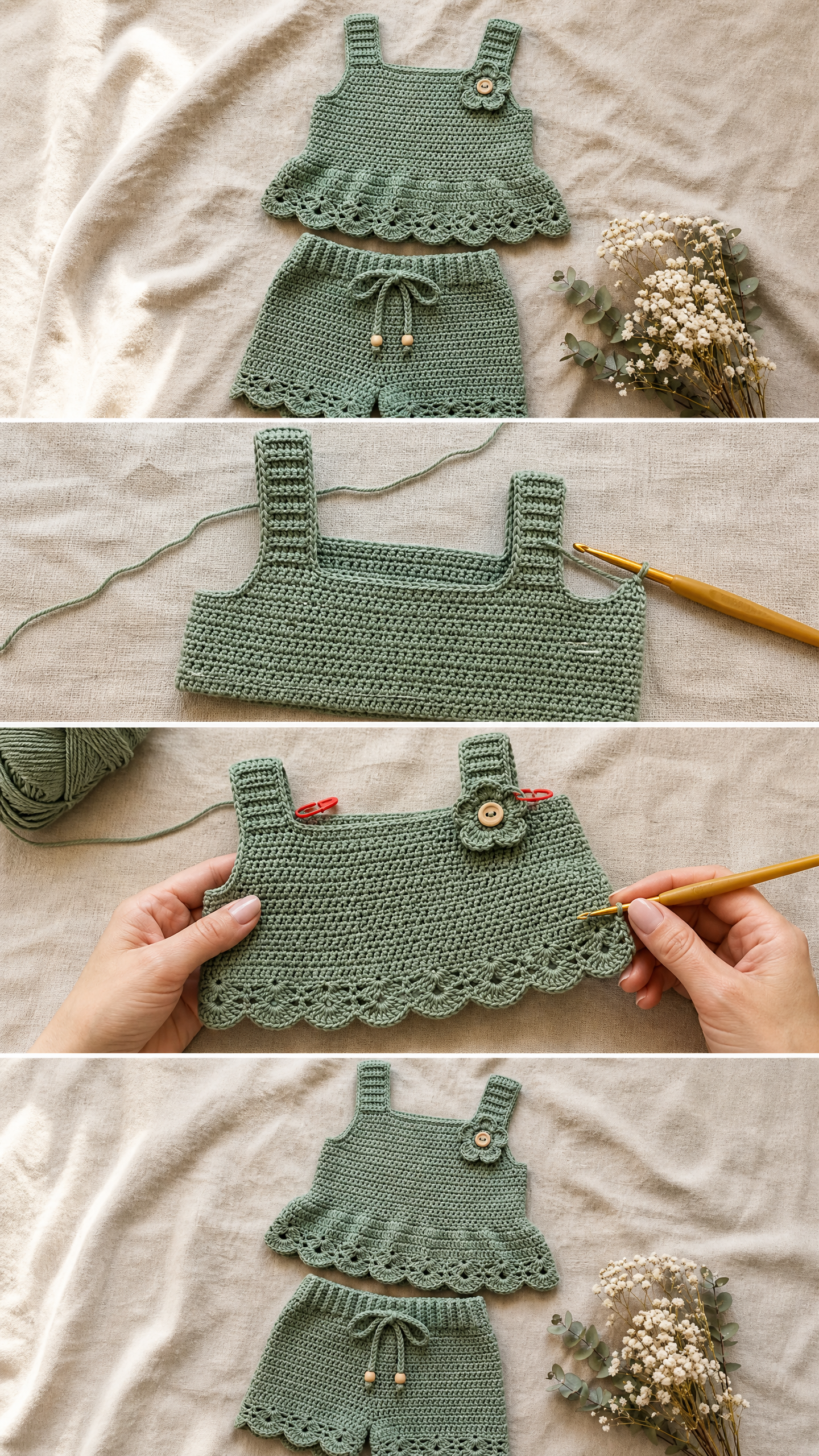 Sage Green Boho Baby Set Free Crochet Pattern