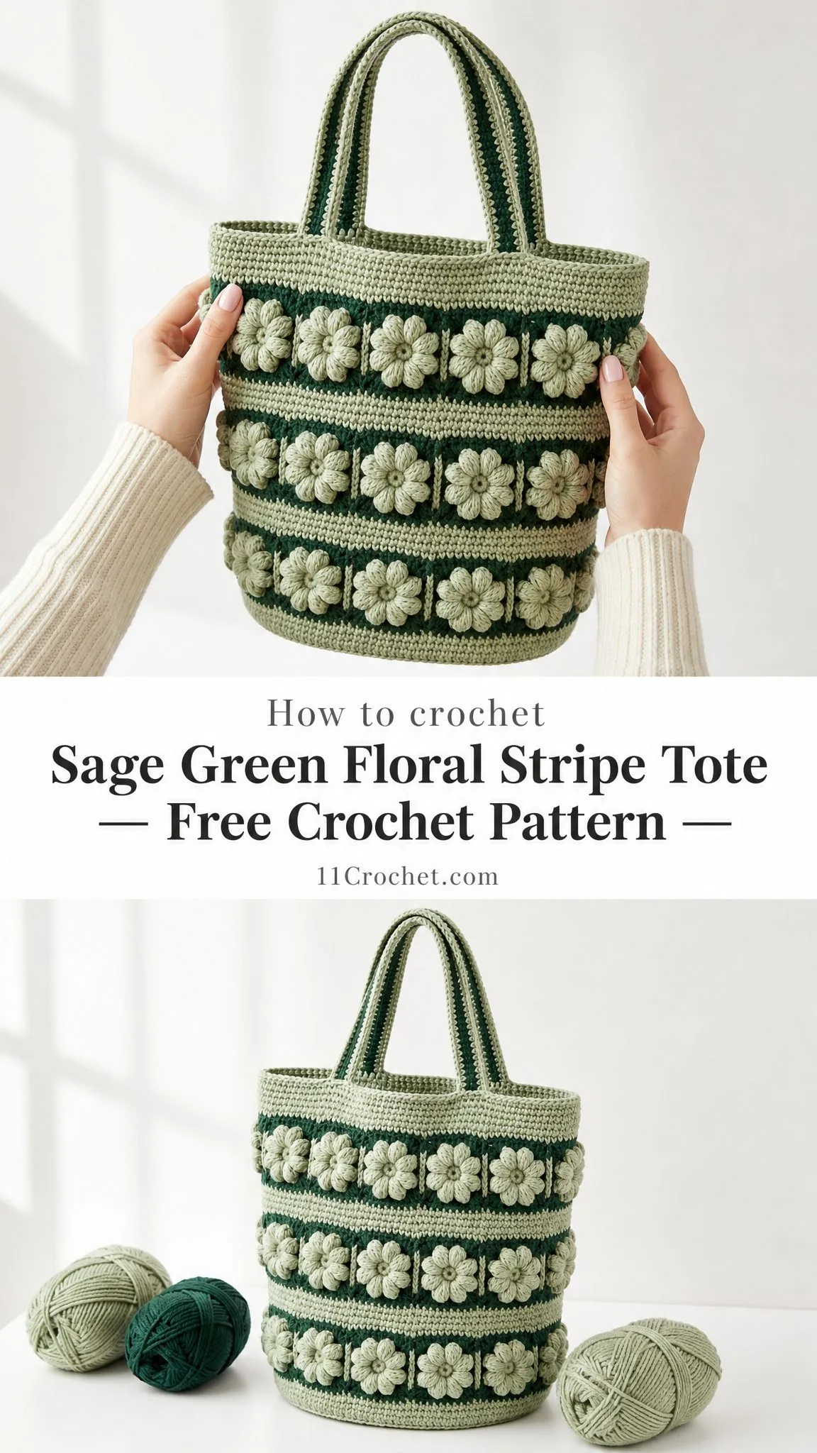 Sage Green Floral Stripe Tote Free Crochet Pattern