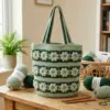 Sage Green Floral Stripe Tote Free Crochet Pattern