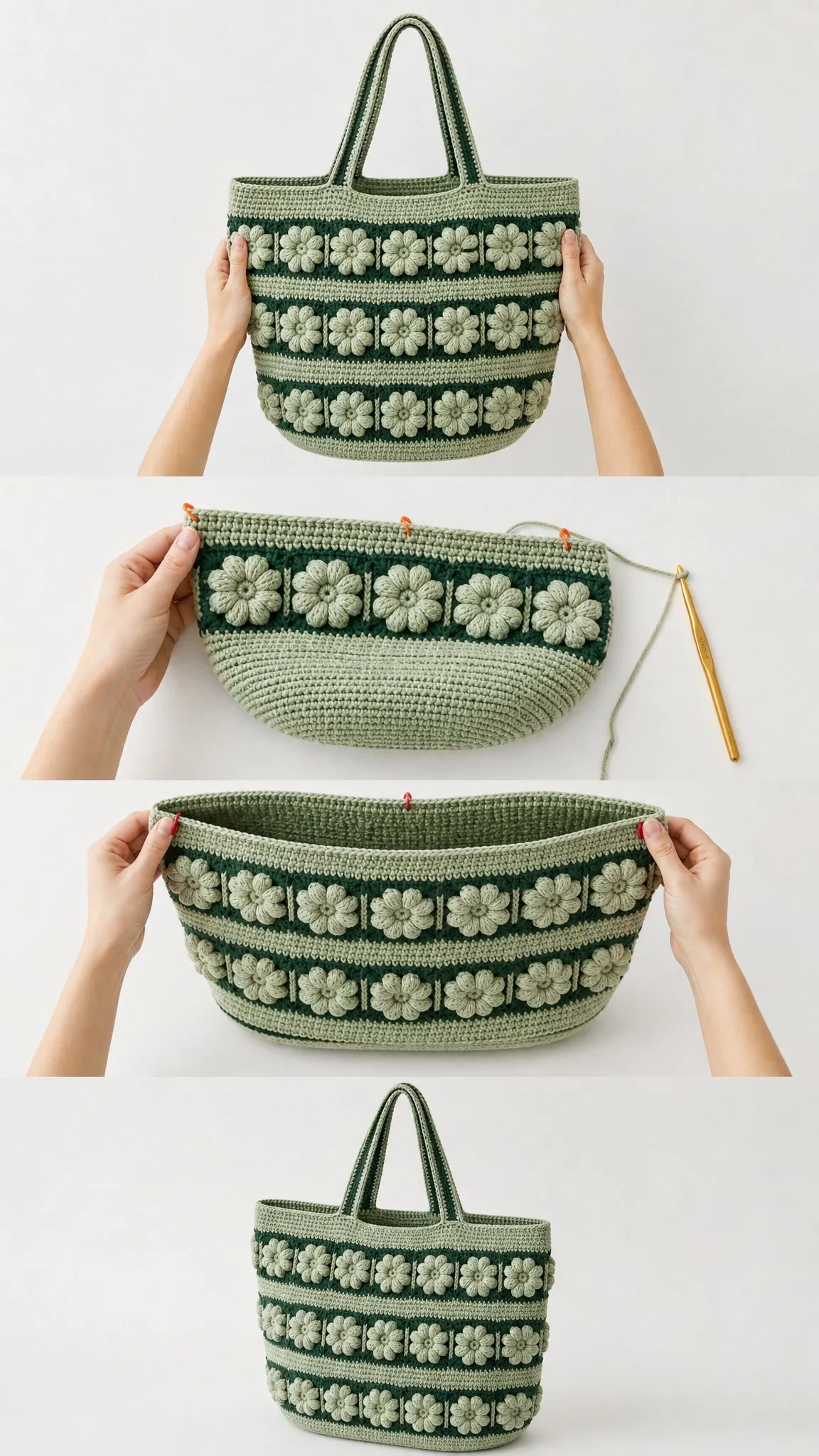 Sage Green Floral Stripe Tote Free Crochet Pattern