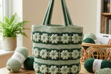 Sage Green Floral Stripe Tote Free Crochet Pattern