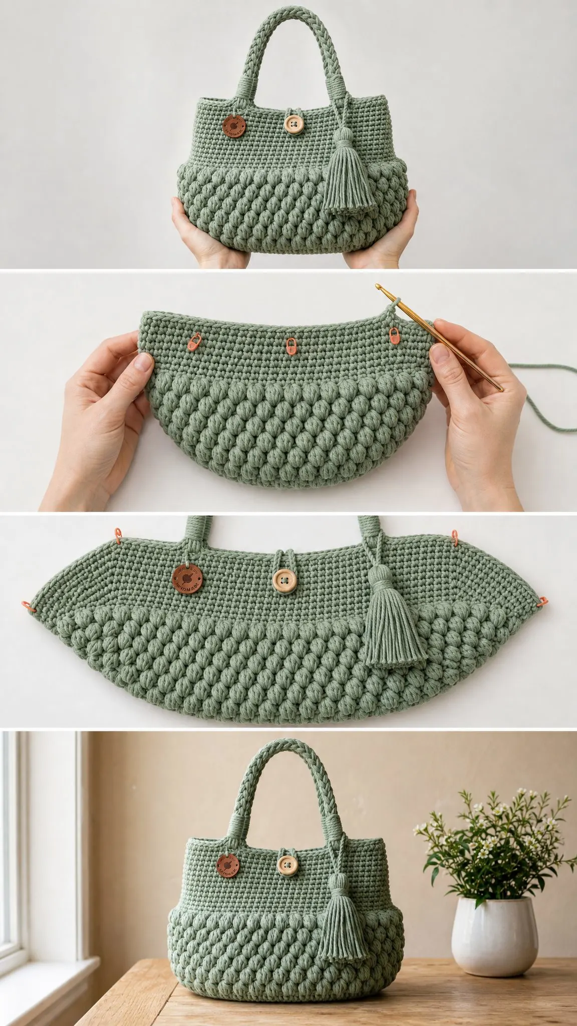 Sage Green Tassel Handbag Free Crochet Pattern