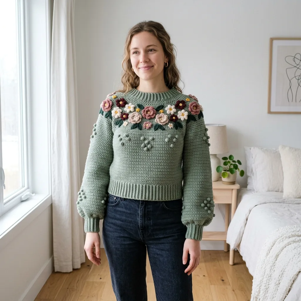 Sage Wildflower Textured Pullover Free Crochet Pattern
