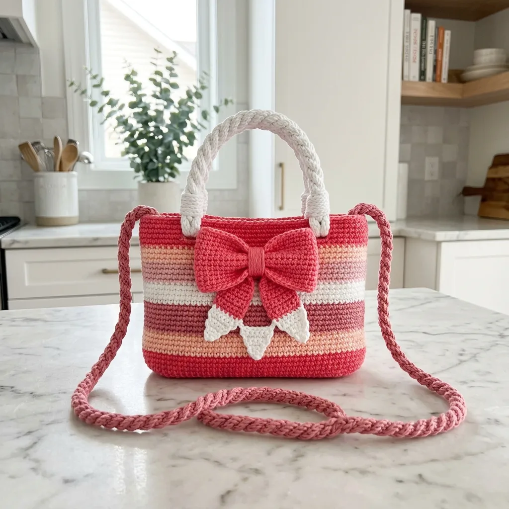 Strawberry Pink Bow Purse Free Crochet Pattern