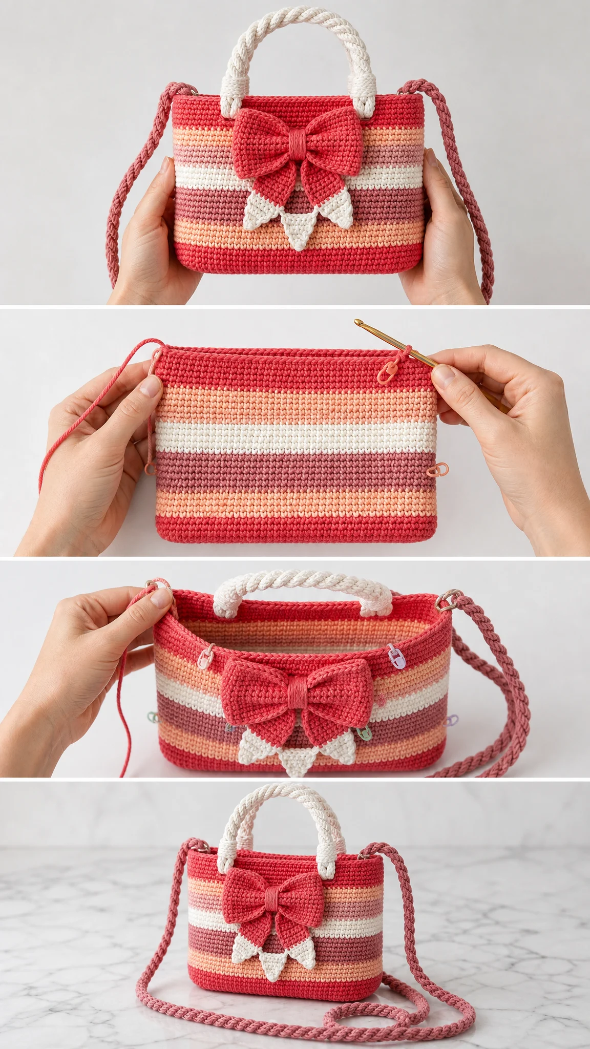 Strawberry Pink Bow Purse Free Crochet Pattern