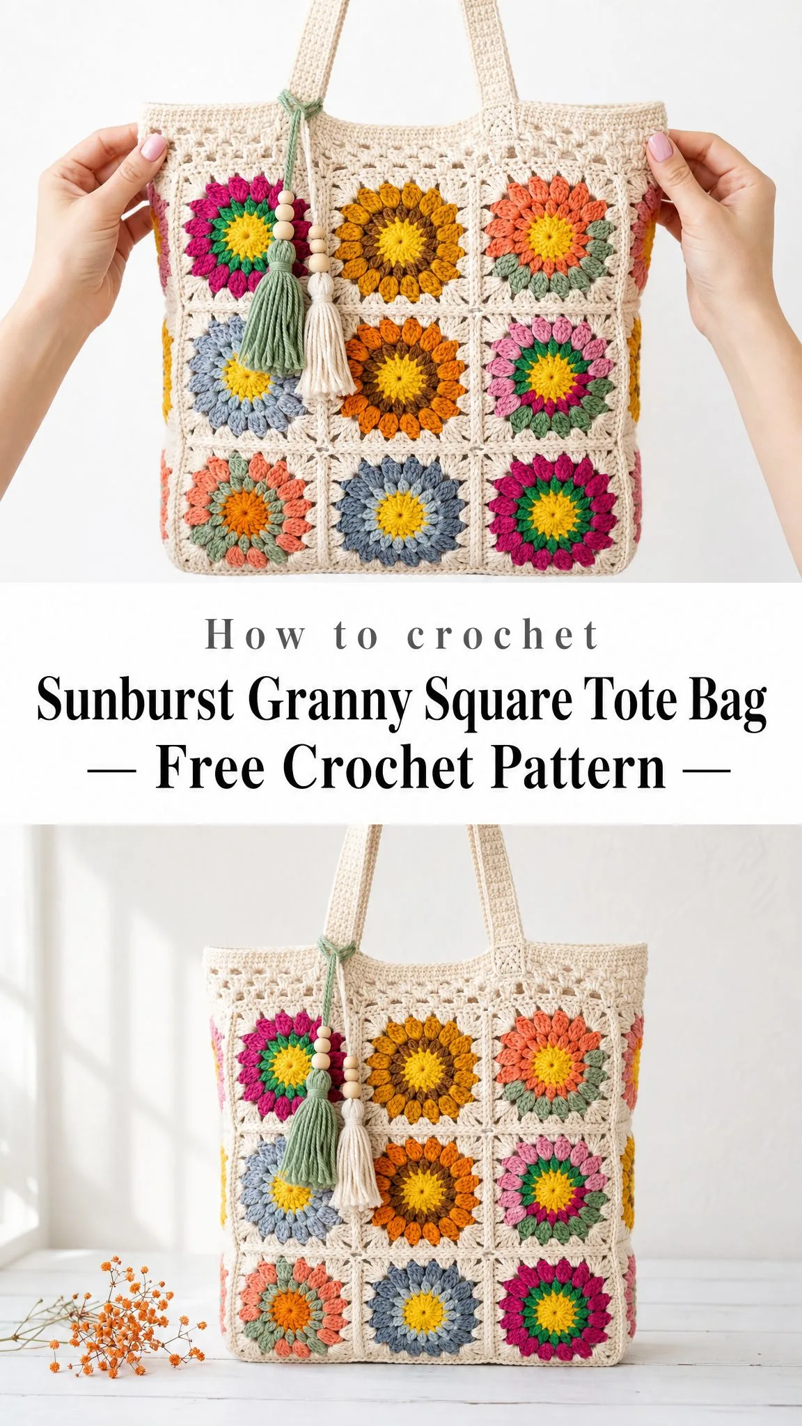 Sunburst Granny Square Tote Bag Free Crochet Pattern