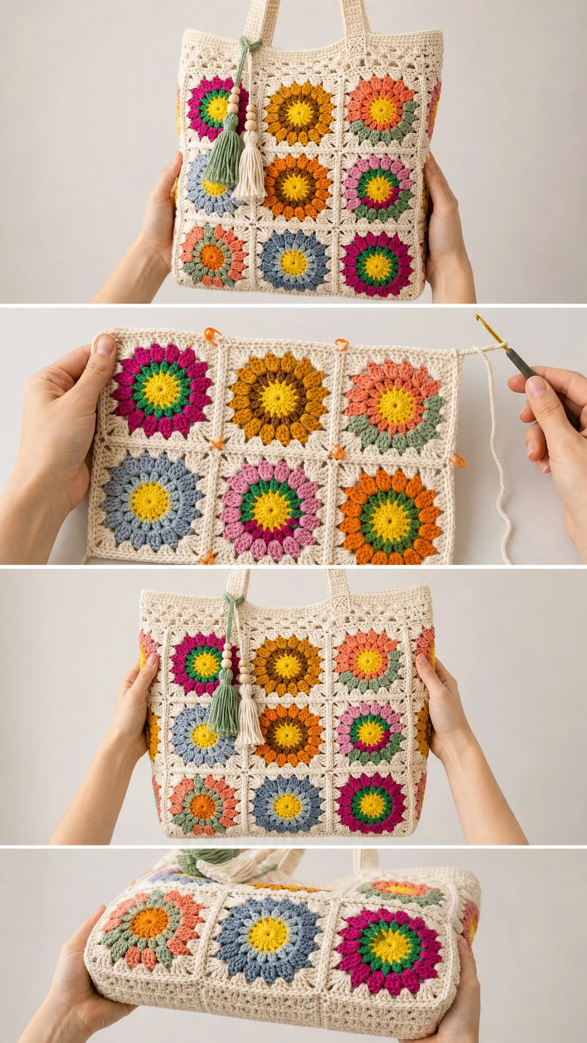 Sunburst Granny Square Tote Bag Free Crochet Pattern