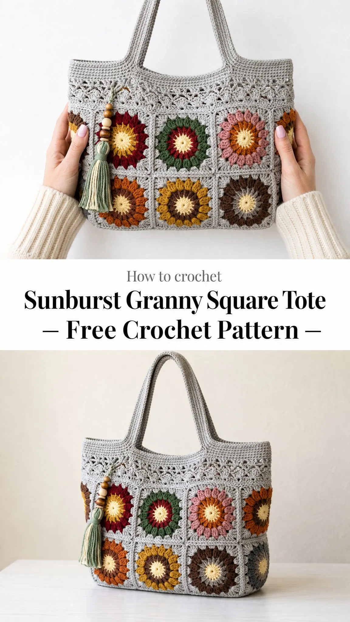 Sunburst Granny Square Tote Free Crochet Pattern