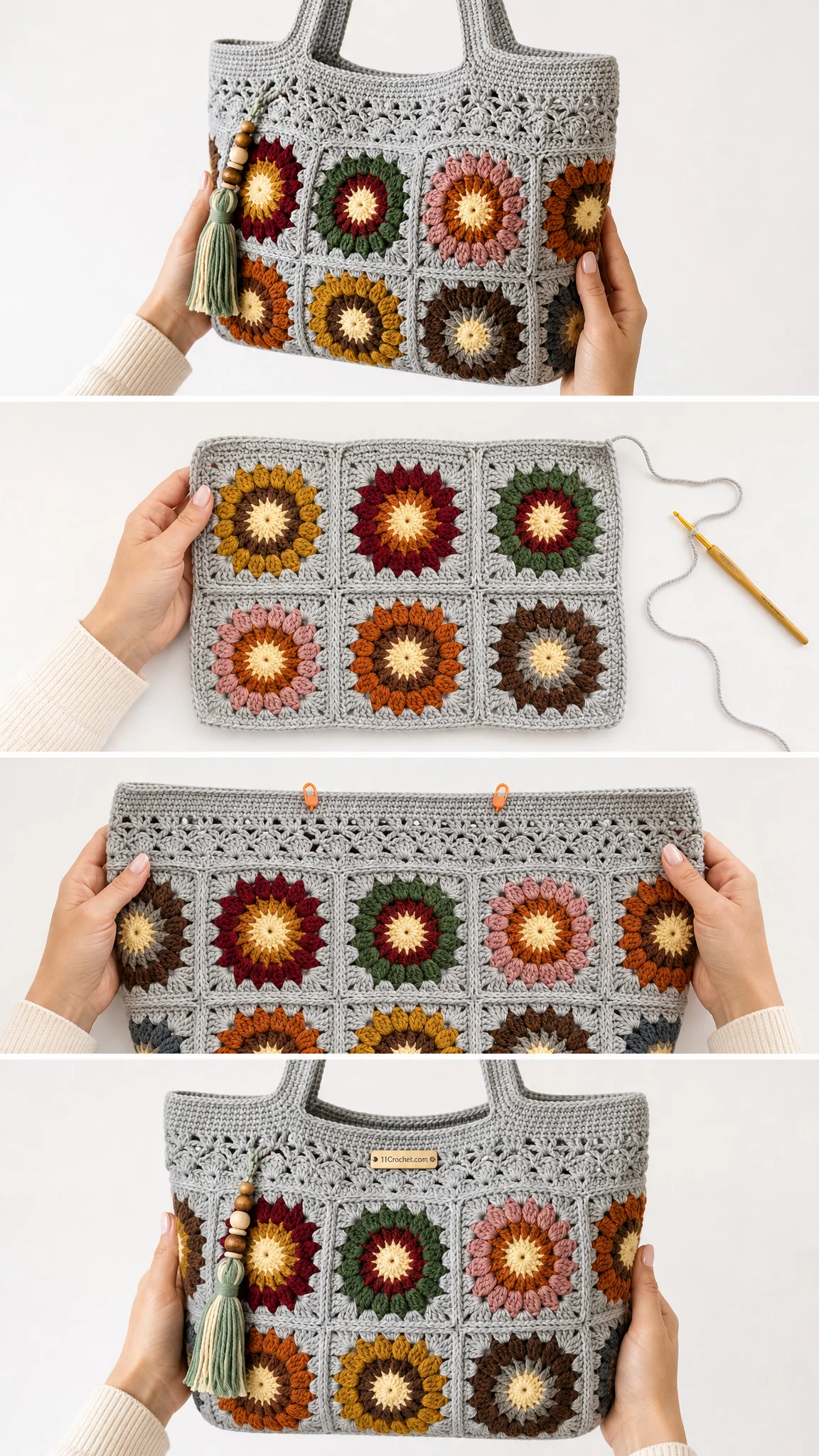 Sunburst Granny Square Tote Free Crochet Pattern