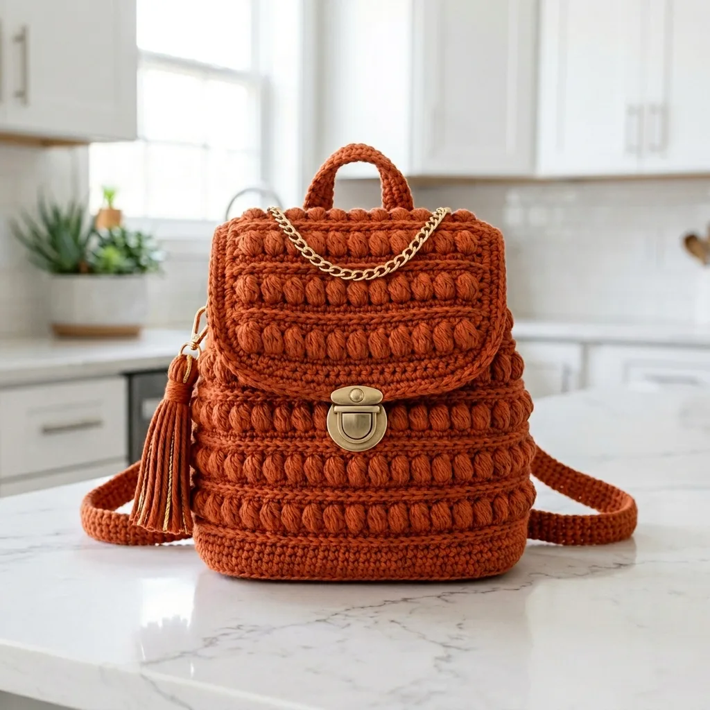 Terracotta Textured Backpack Free Crochet Pattern