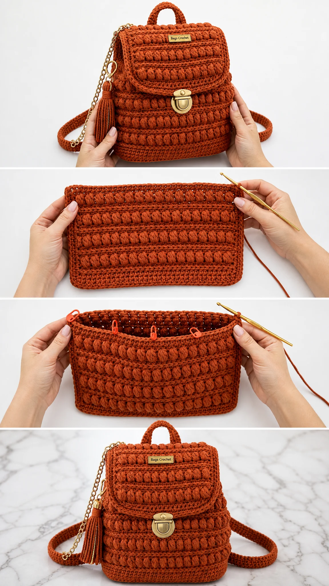Terracotta Textured Backpack Free Crochet Pattern