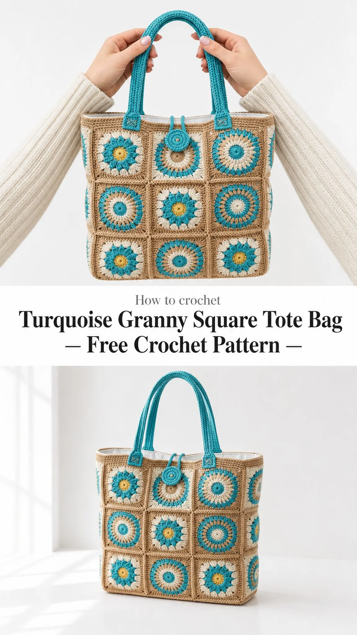 Turquoise Granny Square Tote Bag Free Crochet Pattern