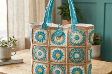 Turquoise Granny Square Tote Bag Free Crochet Pattern