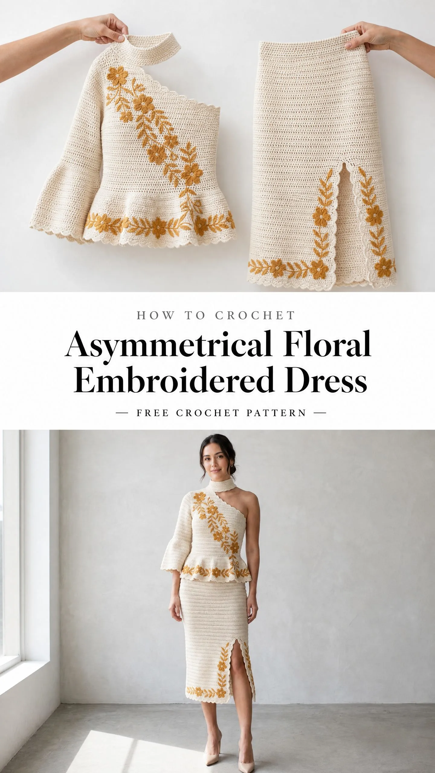 Asymmetrical Floral Embroidered Dress Free Crochet Pattern