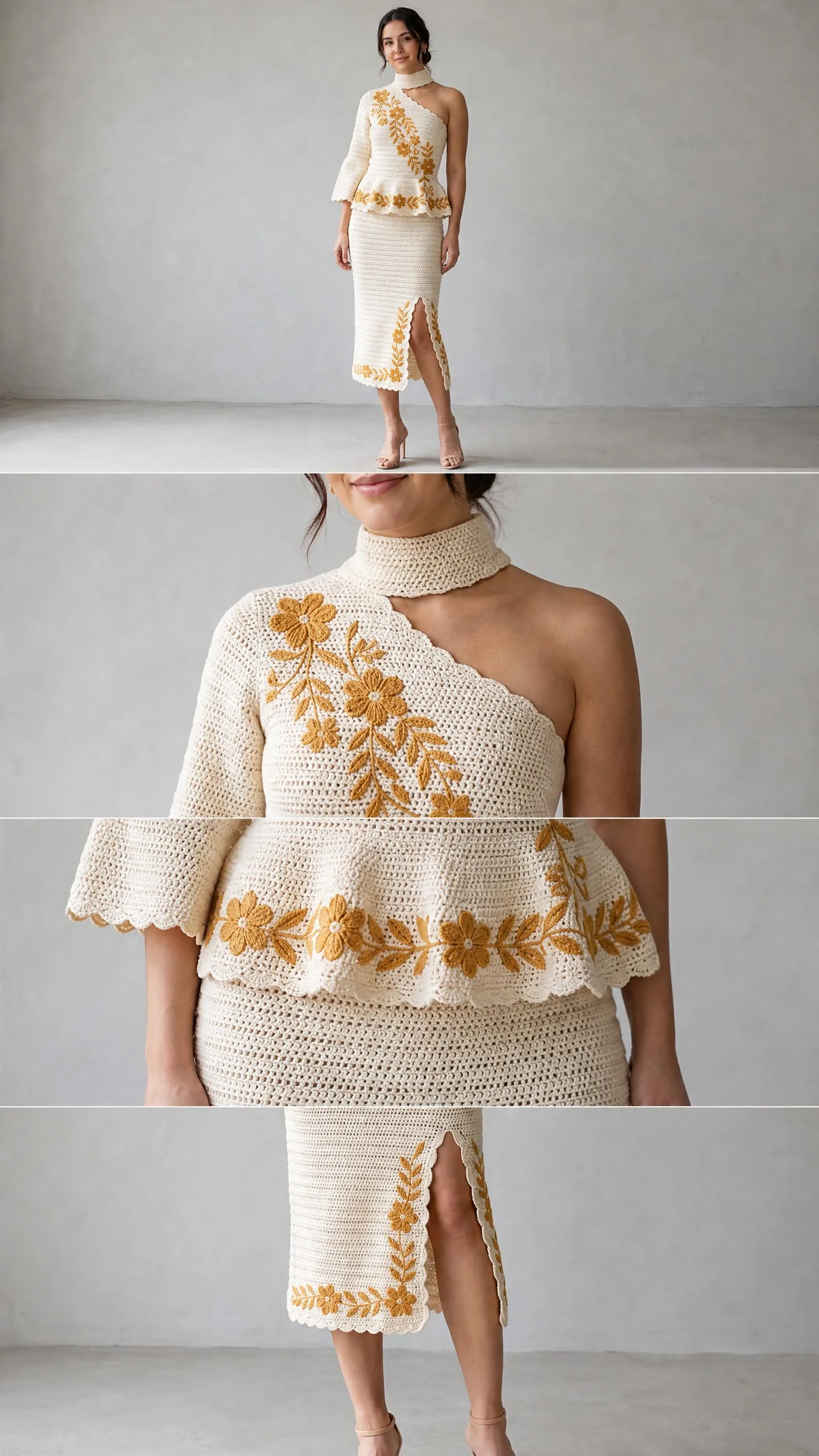 Asymmetrical Floral Embroidered Dress Free Crochet Pattern