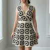 Black and Cream Granny Square Dress Free Crochet Pattern