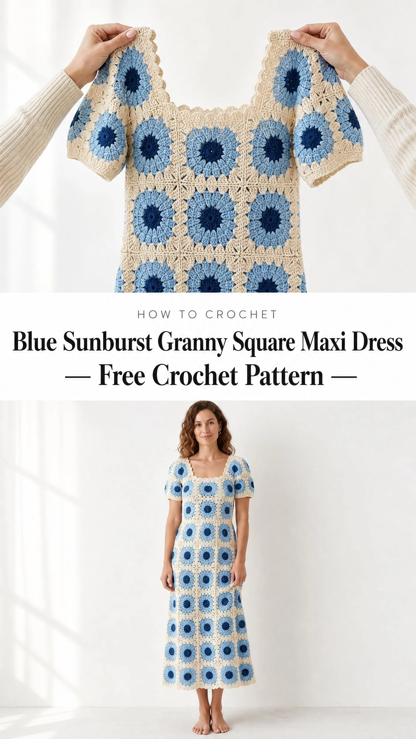 Blue Sunburst Granny Square Maxi Dress Free Crochet Pattern