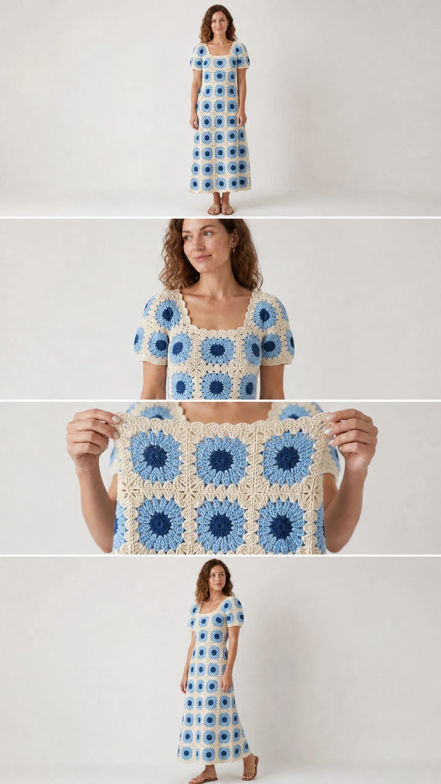 Blue Sunburst Granny Square Maxi Dress Free Crochet Pattern