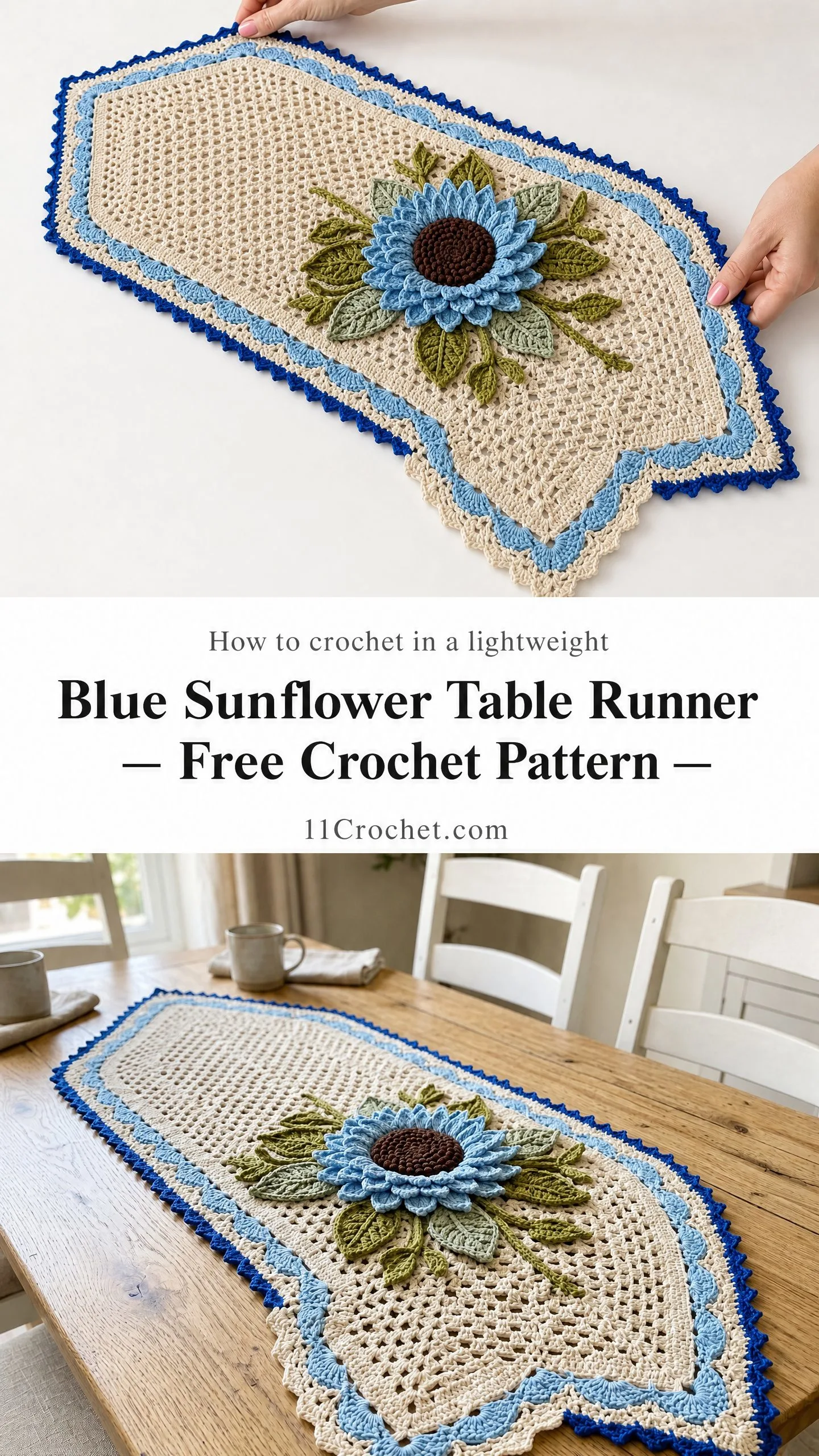 Blue Sunflower Table Runner Free Crochet Pattern