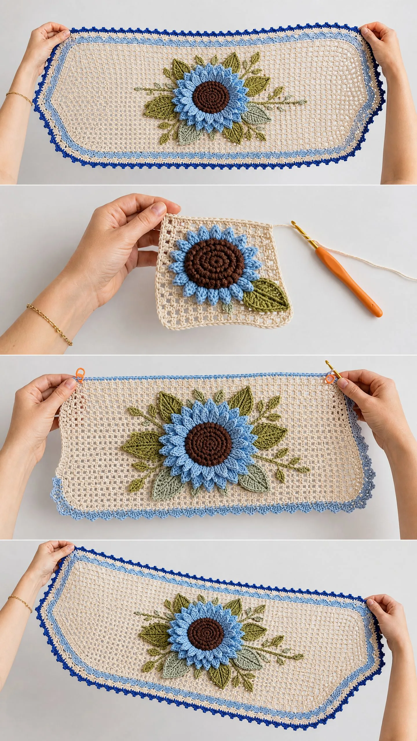 Blue Sunflower Table Runner Free Crochet Pattern