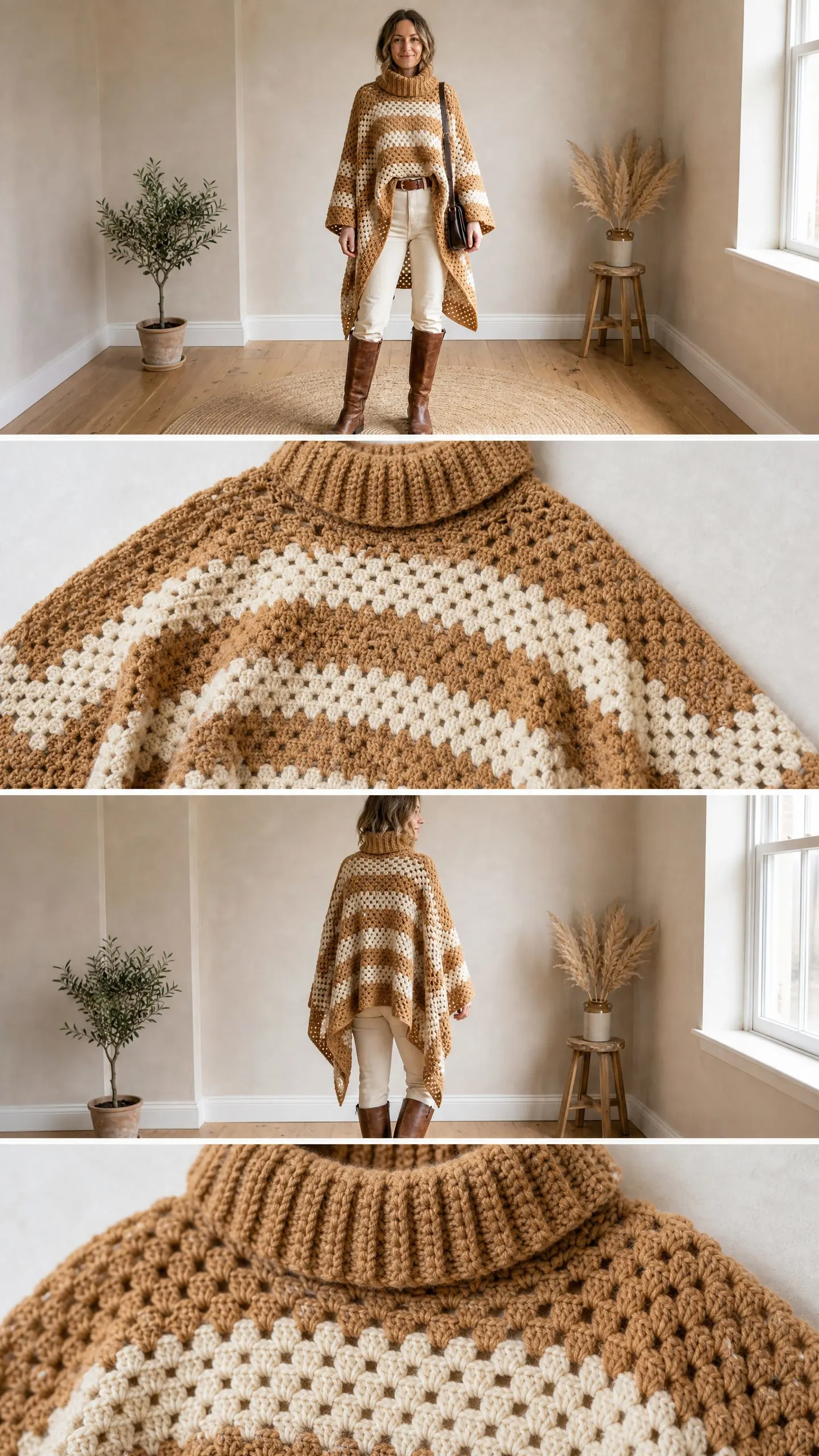 Boho Turtleneck Poncho Free Crochet Pattern