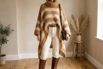 Boho Turtleneck Poncho Free Crochet Pattern