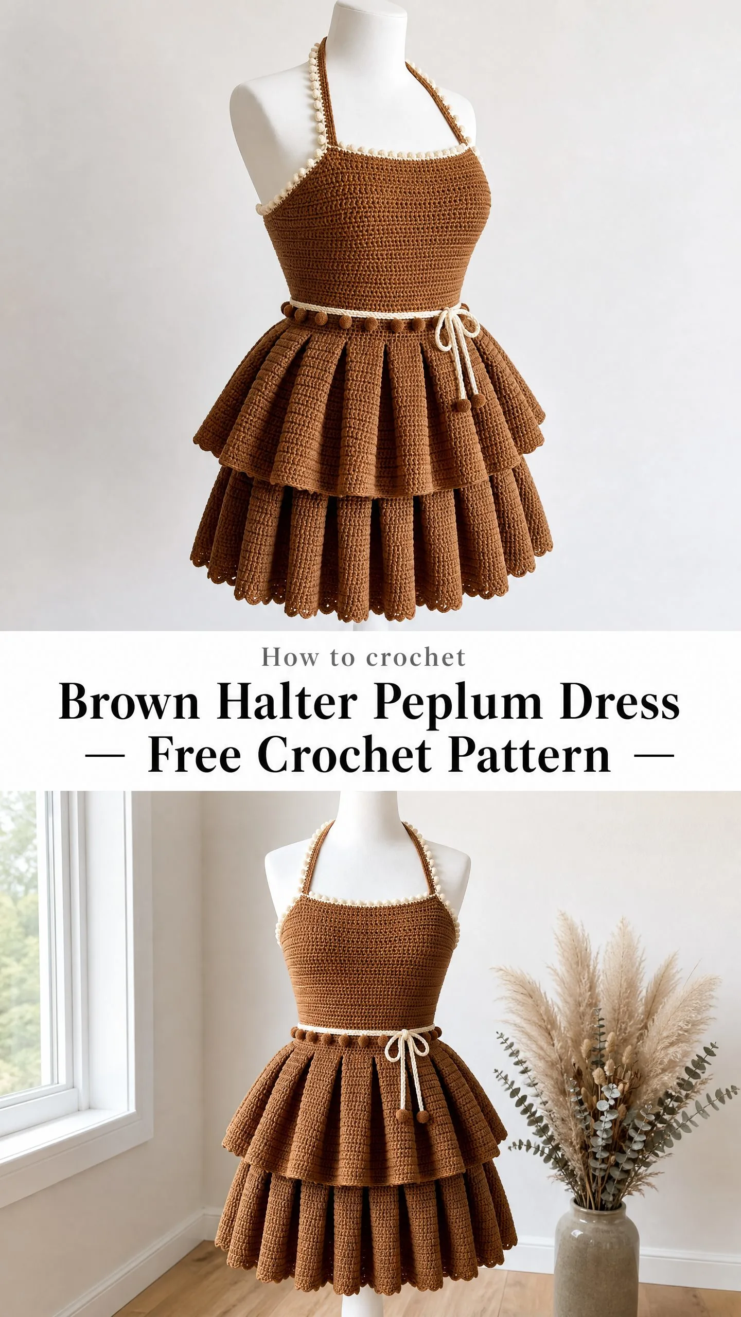 Brown Halter Peplum Dress Free Crochet Pattern