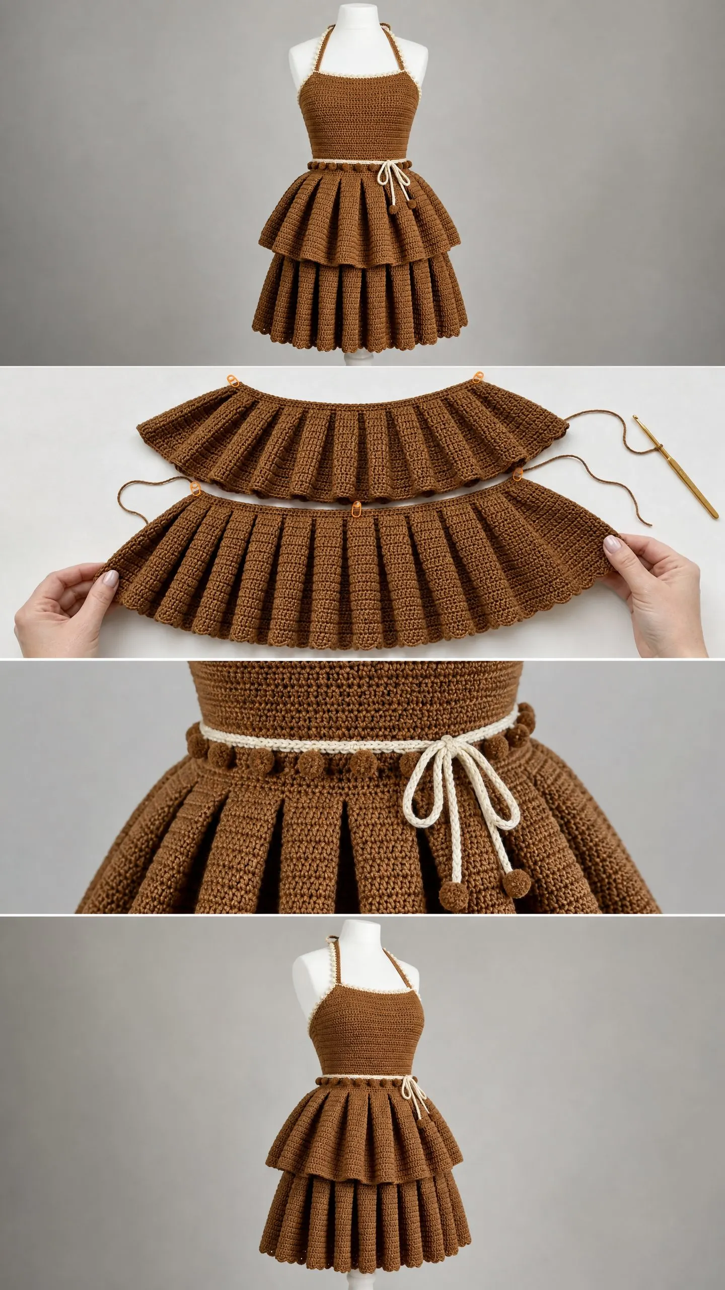 Brown Halter Peplum Dress Free Crochet Pattern
