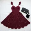Burgundy Lace Crochet Sweetheart Dress Free Pattern