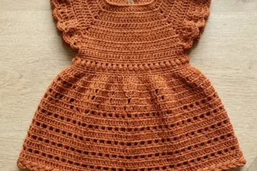 Burnt Orange Flutter Sleeve Baby Dress Free Crochet Pattern
