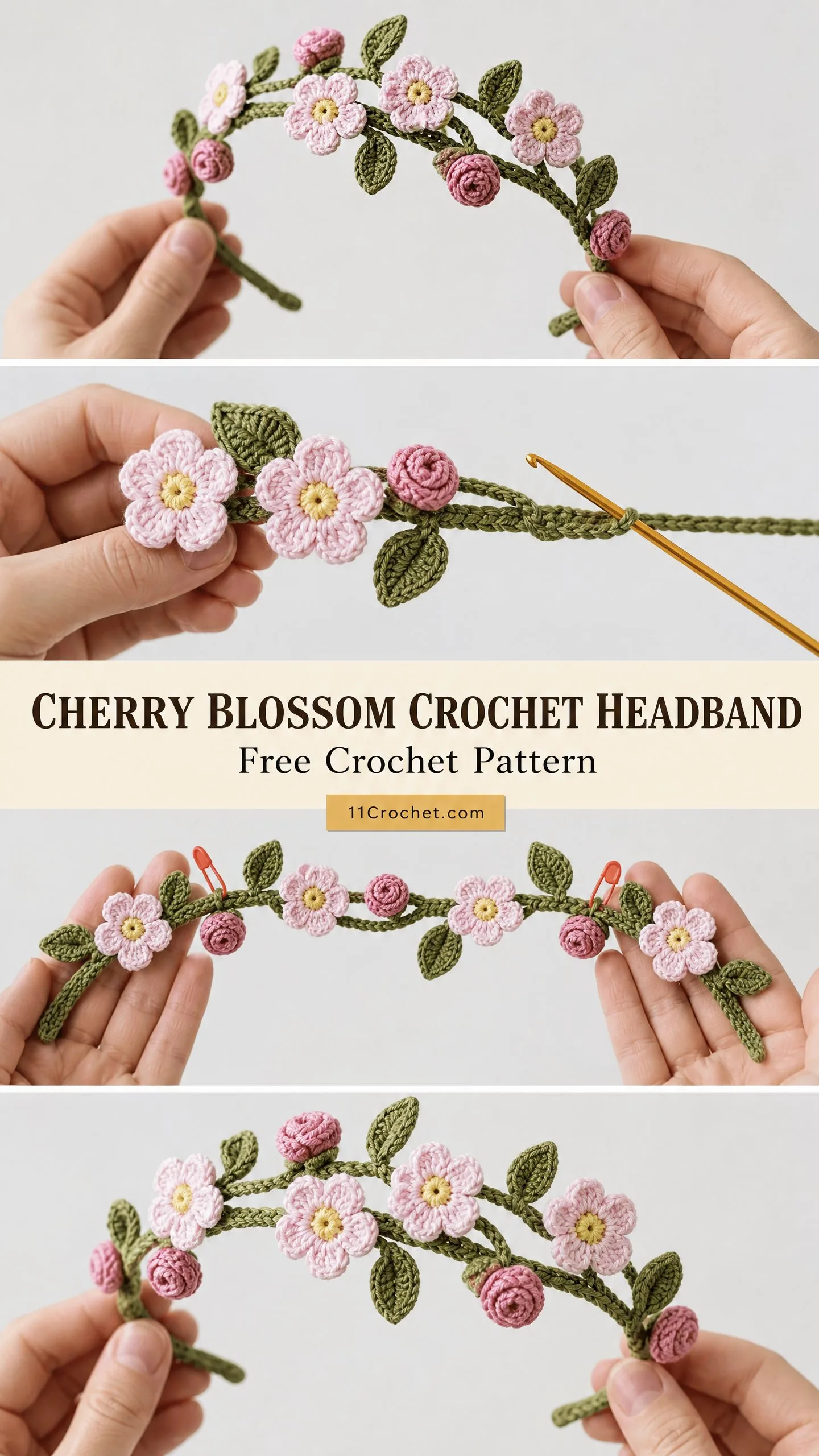 Cherry Blossom Crochet Headband Free Crochet Pattern