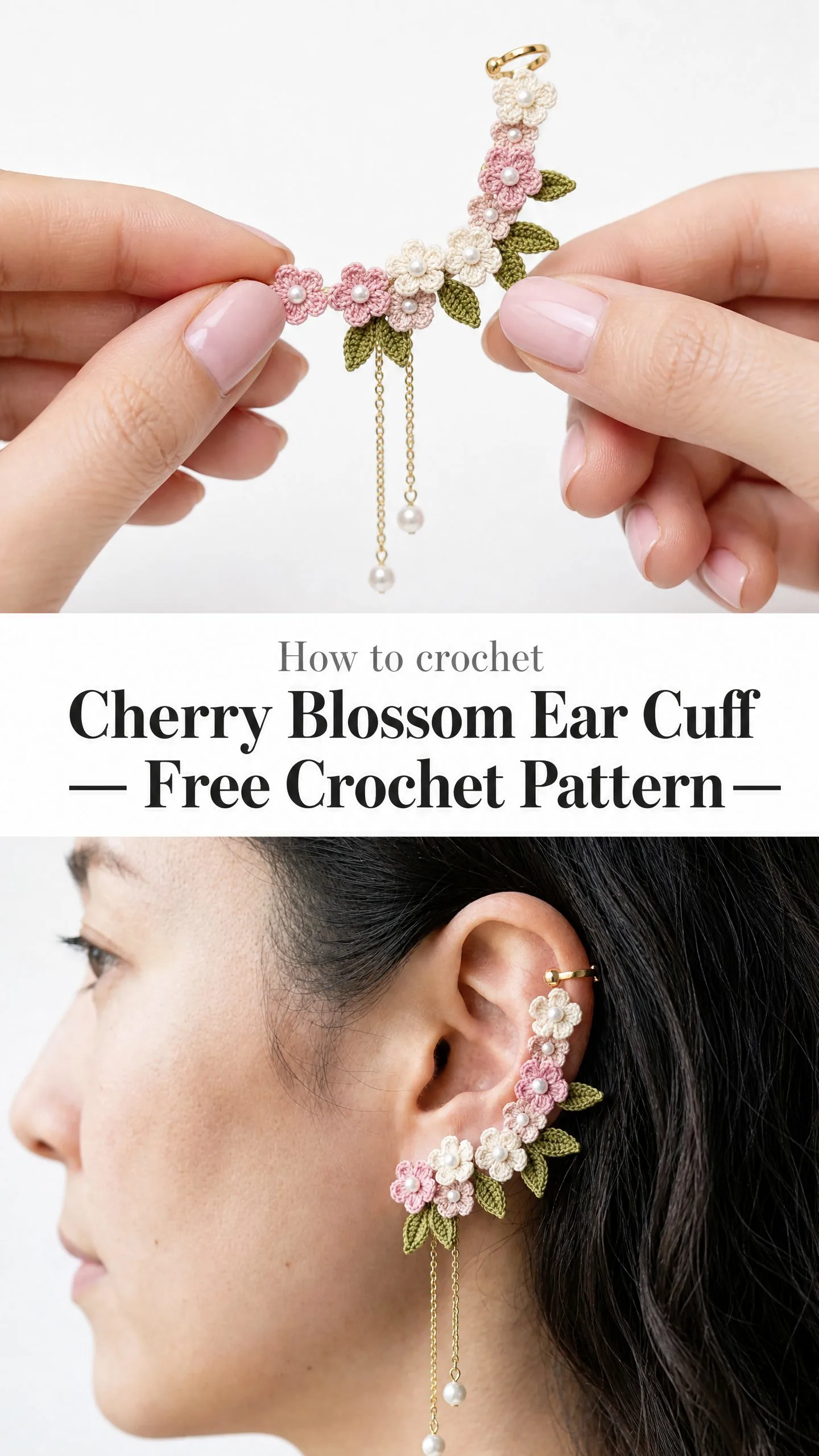 Cherry Blossom Ear Cuff Free Crochet Pattern
