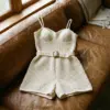 Cream Belted Crochet Romper Free Crochet Pattern